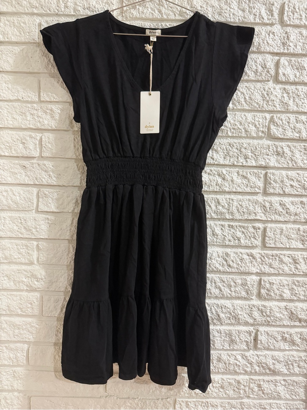 dylan Black V-Neck Smocked-Waist Mini Dress